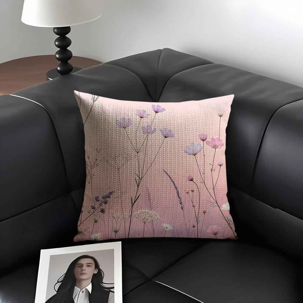 Little Flowers Ins Cushion Cover Natural Linen Organic Fabric Double-Sided Printing Sofa Home Decor Gift Pillow Case