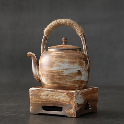 Japanese-style Coarse Pottery Teapot Single Pot Household Candle Tea Maker Warm Tea Stove Retro Ceramic Large-capacity Beam Kettle