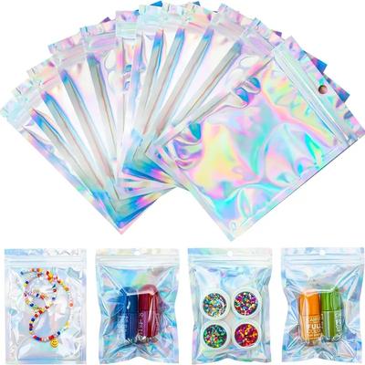 100 ks Holografické Znovuuzavíratelné Mylarové Sáčky Ziplock Bonbóny Cukr Čaj Šperky Kosmetika Úložný Sáček