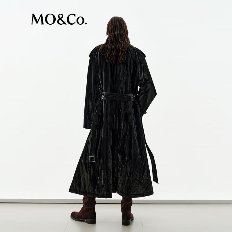 MO&Co. NOIR Faux Leather Double-Breasted Trench Coat