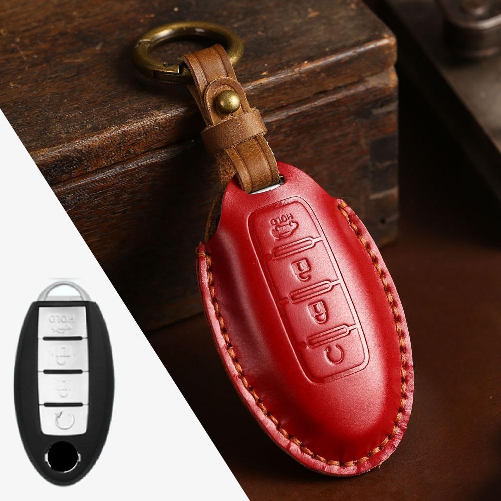 Genuine Crazy Horse Leather Key Cover Case for Nissan X Trail Qashqai Tiida Altima Sylphy Car Keys Protection