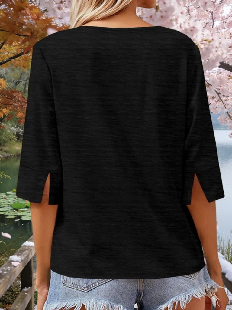 Womens V Neck T Shirt Half Sleeve Loose Fit Casual Basic Top