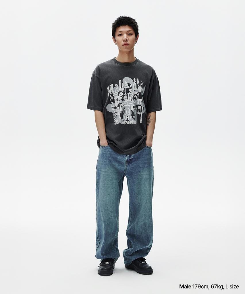 MAHAGRID Flower Star Pigment Tee Charcoal(Mg2Fmmt512A)