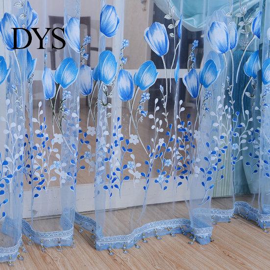1x2m Tulip Flower Print Tulle Voile Curtain Window Drapery Balcony Room Decor