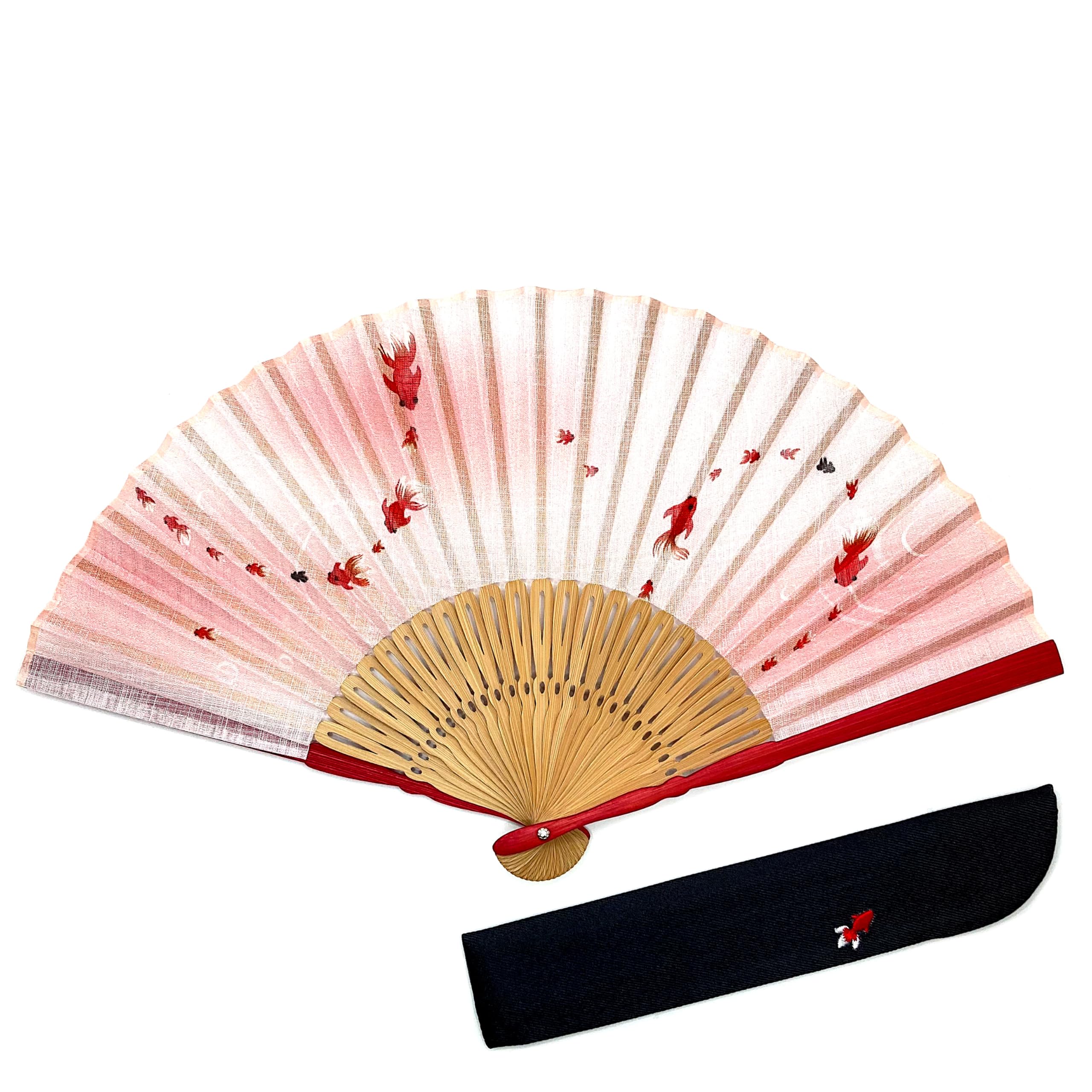 

Набор вееров ханаканзаси с дизайном золотых рыбок и женский чехол 1055, 21 см, прохладный, (красный)