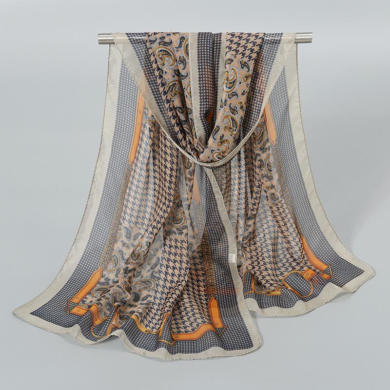 Luxury Chiffon Silk Scarf Spring Summer Scarf Women Head Scarf Beach Shawls Bandana Headband Muslim Hijabs Black Scarf/Scarves