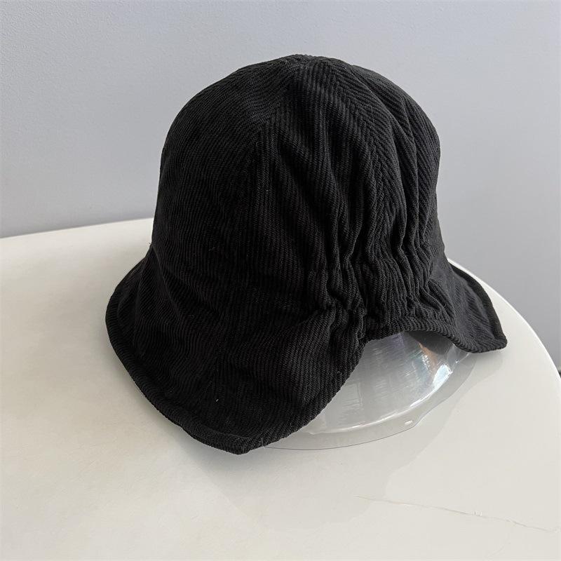 

Универсальная вельветовая шляпа-панама с вырезом сзади женская осенне-зимняя простая и легкая теплая шляпа с большими полями M（56-58cm） чёрный