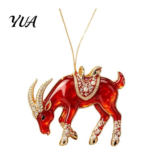 Durable Hanging Collection Acrylic Goat Christmas Tree Pendant, Decorative Ornament with Xmas Pendant Rhinestone, Golden Cord for New Year Party