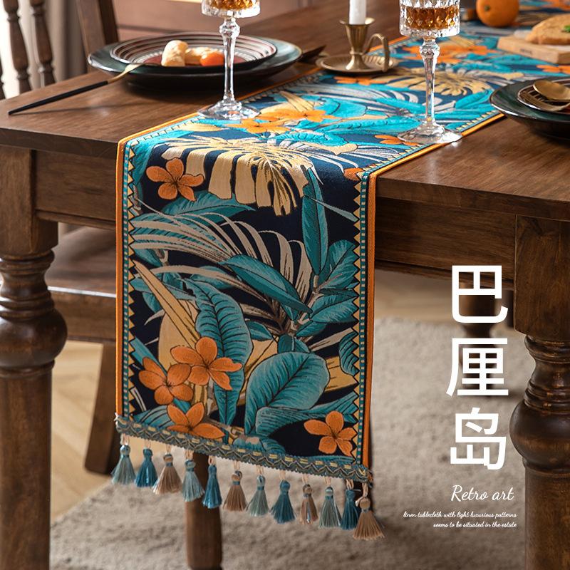 Jacquard Table Runner Vintage Table Table Cover Pastoral Style with Long Strip Fabric Tassel Tablecloth Home TV Cabinet Decor