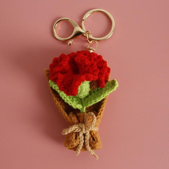 Keychain Pendant Hand Crocheted Flower Key Chain Colorful Yarn Roses Sunflower Charm Key Holder Bag Car Key Accessory