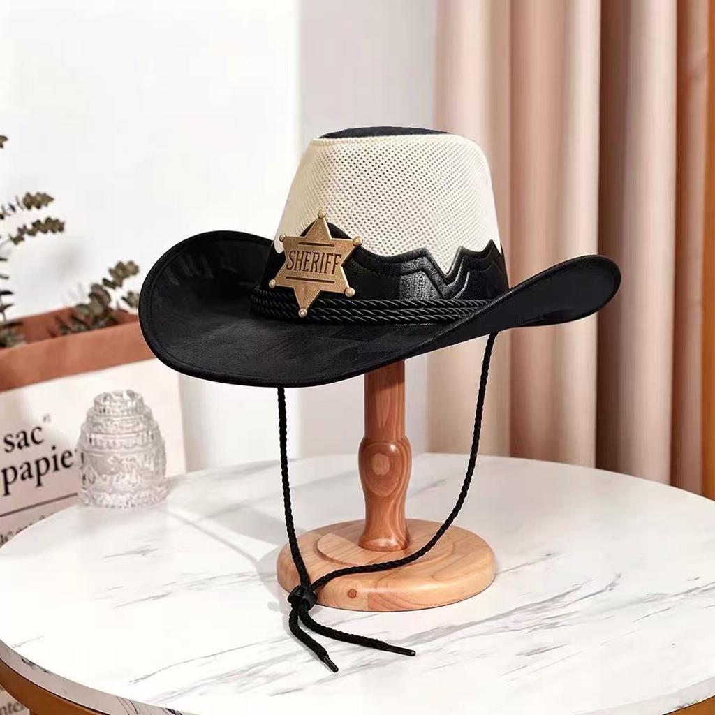 Popular European, American and Western Cowboy Hats, Men's and Women's Outdoor Fashion Splicing Hollow Breathable Anti-sun Hats