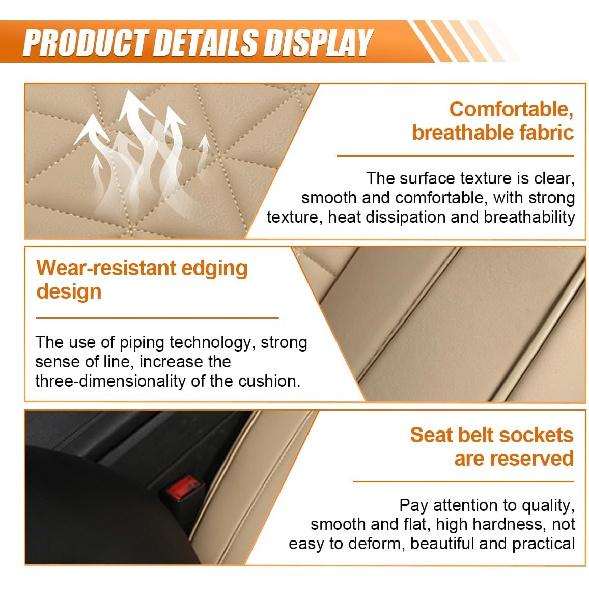 Luxury Faux Leather Car Seat Cover, Anti-Slip Waterproof Universal Front Bottom Seat Protector With Storage Pocket, Triangular Pattern Vehicle Seats