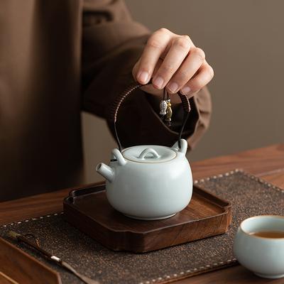 Ru Kiln Tianqing Lifting Beam Pot Kung Fu Tea Set Ceramic Small Teapot Tea Drinking Household Tea Kettle Single Pot Tea Ware