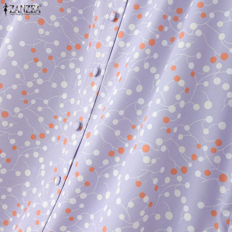 ZANZEA Damen Lässige Runde Hals Polka Dot Druck Locker 3/4 Ärmel Bluse
