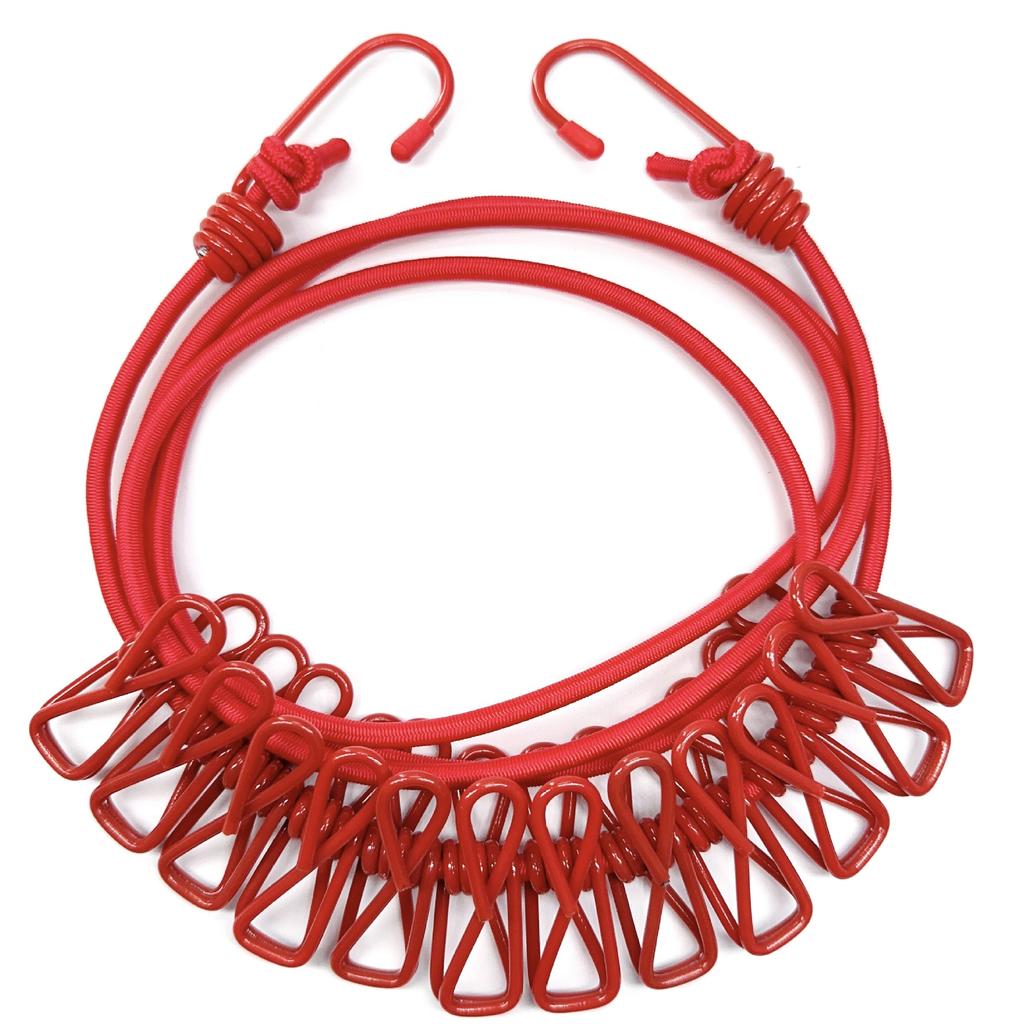 4 m lange, rutschfeste Wäscheleine zum Aufhängen im Freien, Camping, mit 12 Clips, dehnbare Wäscheleine für unterwegs, Sockenleine zum Aufhängen der Wäsche, Trockenseil