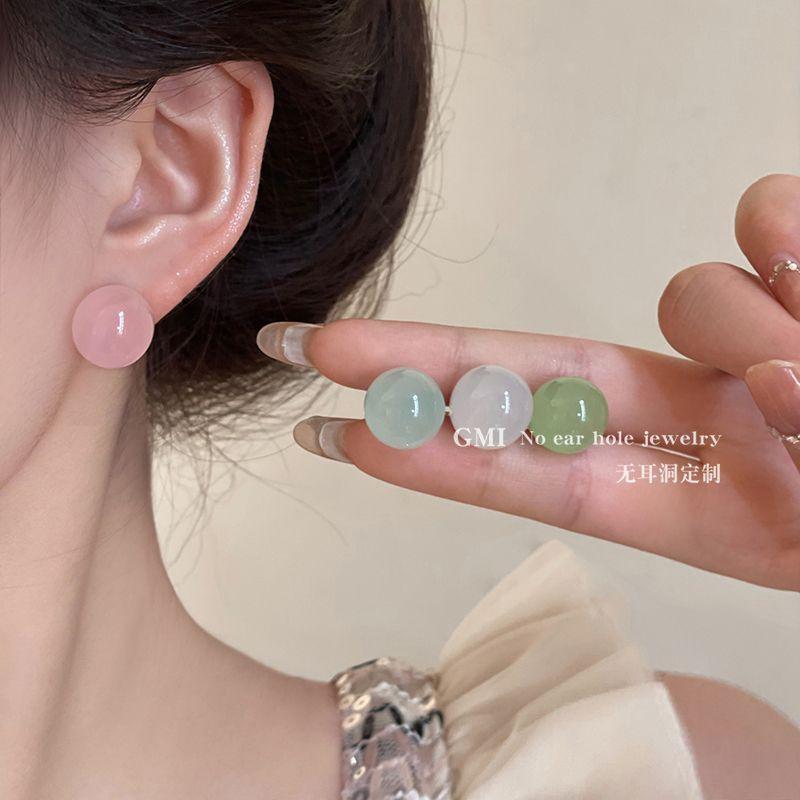 

Green round Resin Women s Fancy Stud Earrings Beads Jelly powder earrings (silver needles)