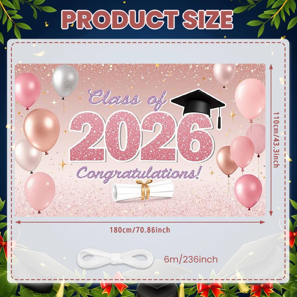 Graduation Event Display Pink Glitter 2026 Class Backdrop Class Of 2026 Display Class Of 2026 Grad Celebration Background