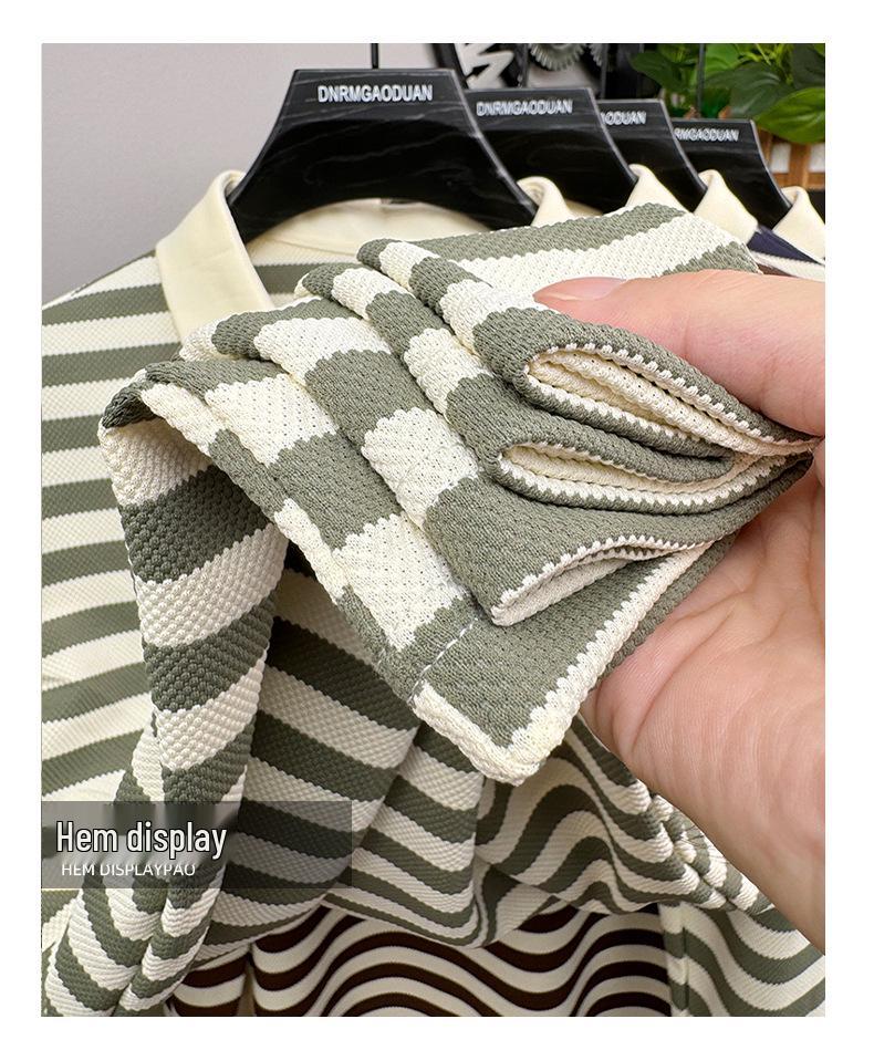 Men's Summer Striped Color Block Polo Shirt - Short Sleeve, Casual, Versatile Lapel T-shirt