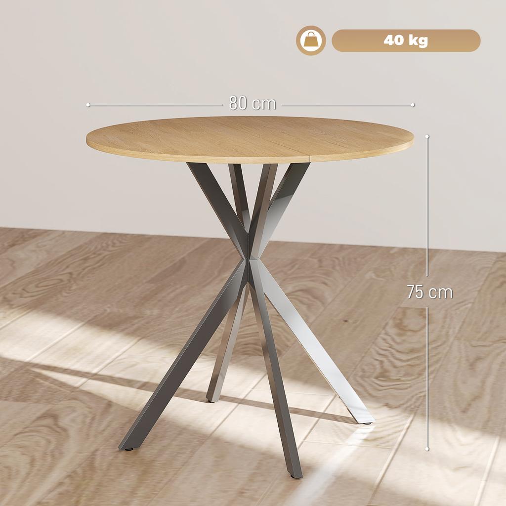 Tavolo da pranzo rotondo industriale da 80 cm - Quercia Bianca