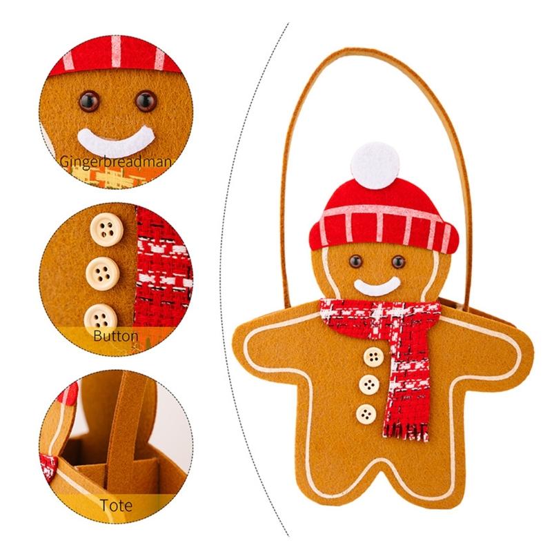 Festival Double Sided Gingerbreads Handheld Bag Durable Cloth Materials Spacious Holiday Gift Storage For Home Office Christmas Decoration