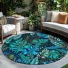 Tropical Leaf Pattern Round Rug Flannel Printed Outdoor Patio Mat Garden Decor Jungle Theme Furniture Home Interior Design