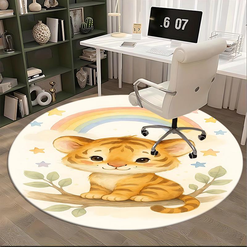 Rainbow Tiger Chair Mat - Round Carpet for Home Decor, Office, Living Room, Bedroom, Gift Idea0216b