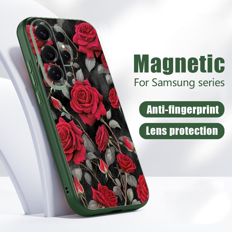 Red Rose Flowers Pattern Case For Samsung Galaxy S26 Ultra S25 Edge S24 Plus S23 FE S22 A17 A54 A55 A56 A57 5G Magnetic For Magsafe Matte Cover