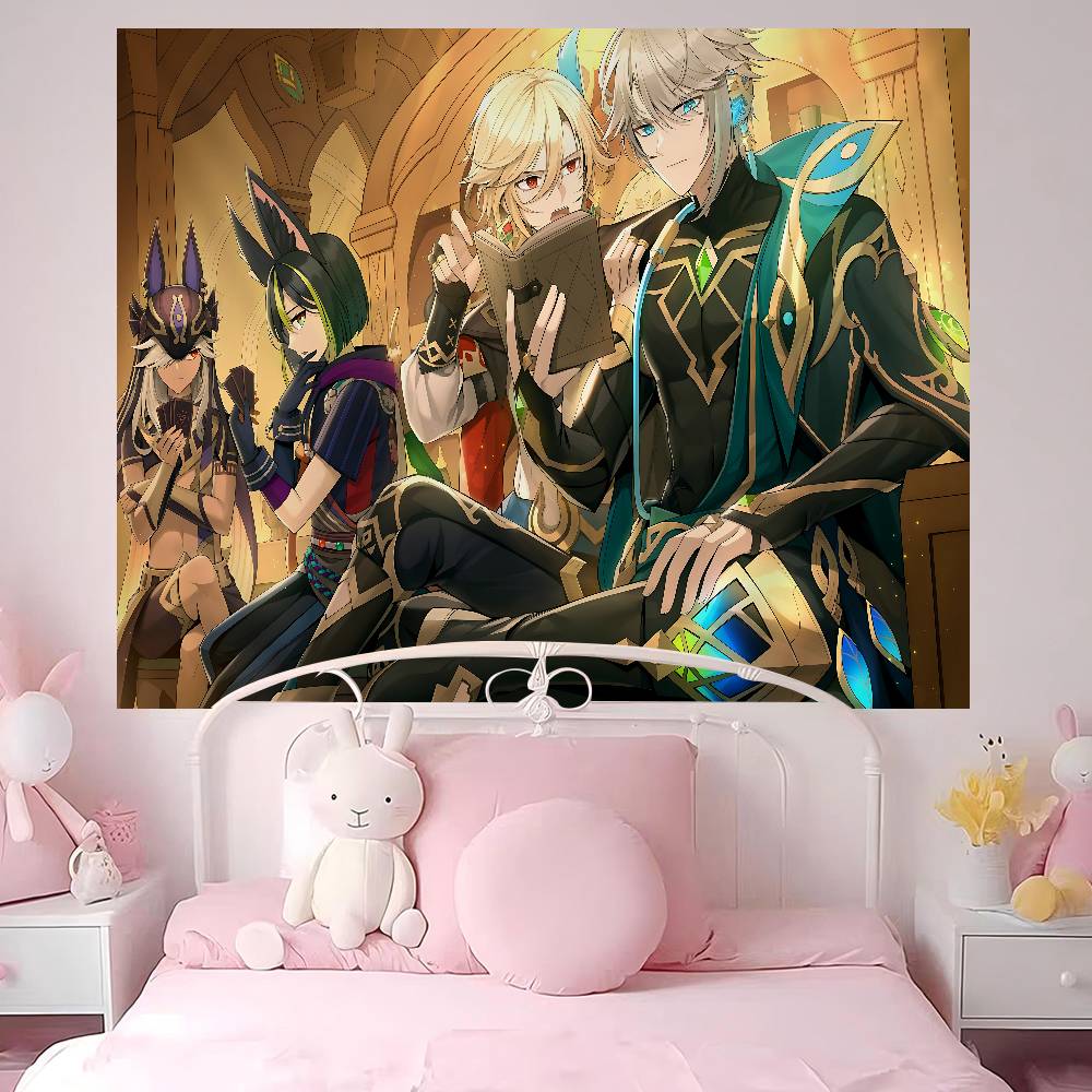 Genshin Impact Kaveh Alhaitham Colorful Tapestry Wall Hanging Hanging Tarot Hippie Wall Rugs Dorm Wall Art Decor