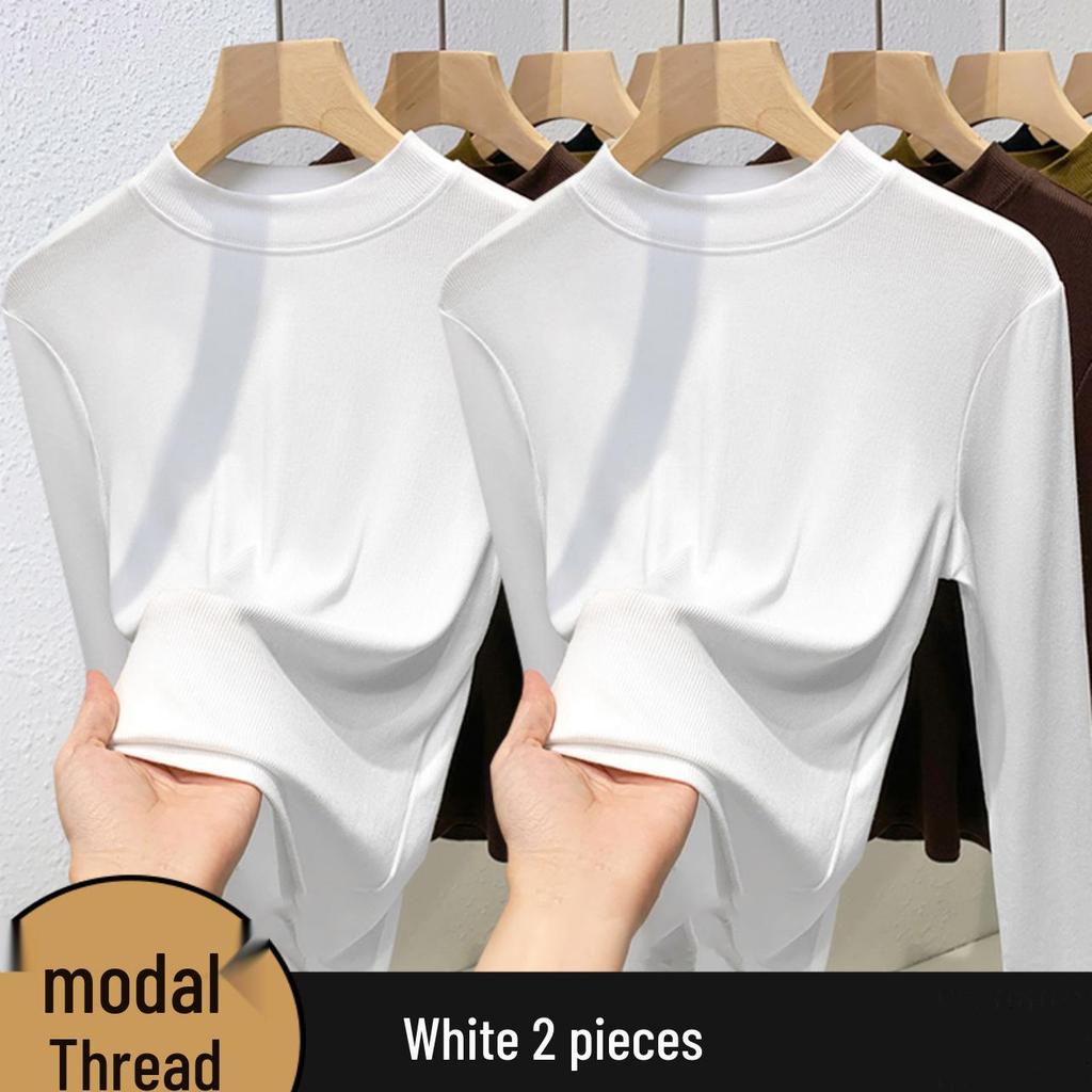 2024 Koreanischer Stil Damen Slim Fit Halbochgeschlossener Hals Verdicktes Langarm-Basisschicht-Oberteil