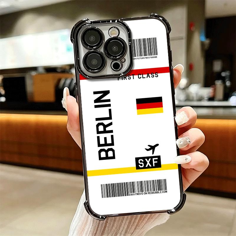 Travel Air Ticket Label Soft Phone Case For iPhone 15 16 17 Air 14 Pro Max 16E Plus 13 12 Mini Plating Anti-Fall Fundas