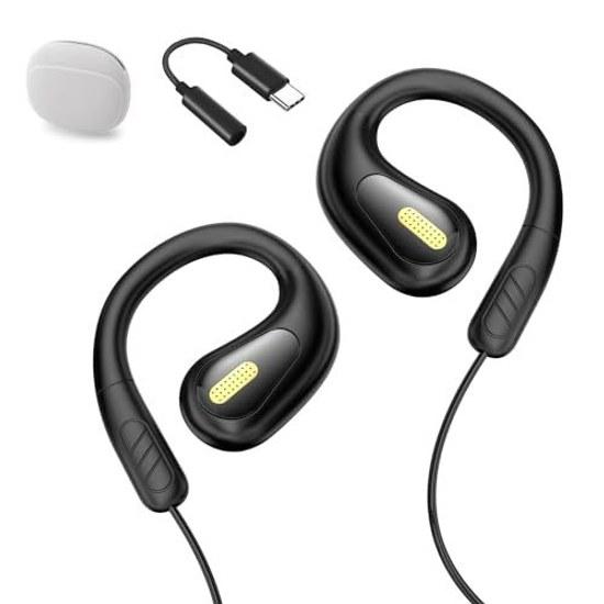 Latest Improvement 2.0 Wired Earphones 3.5mm Jack Open Ear Headphones Hook Microphone Type C Converter Adapter Storage Pouch Evolved from Bone iPhone