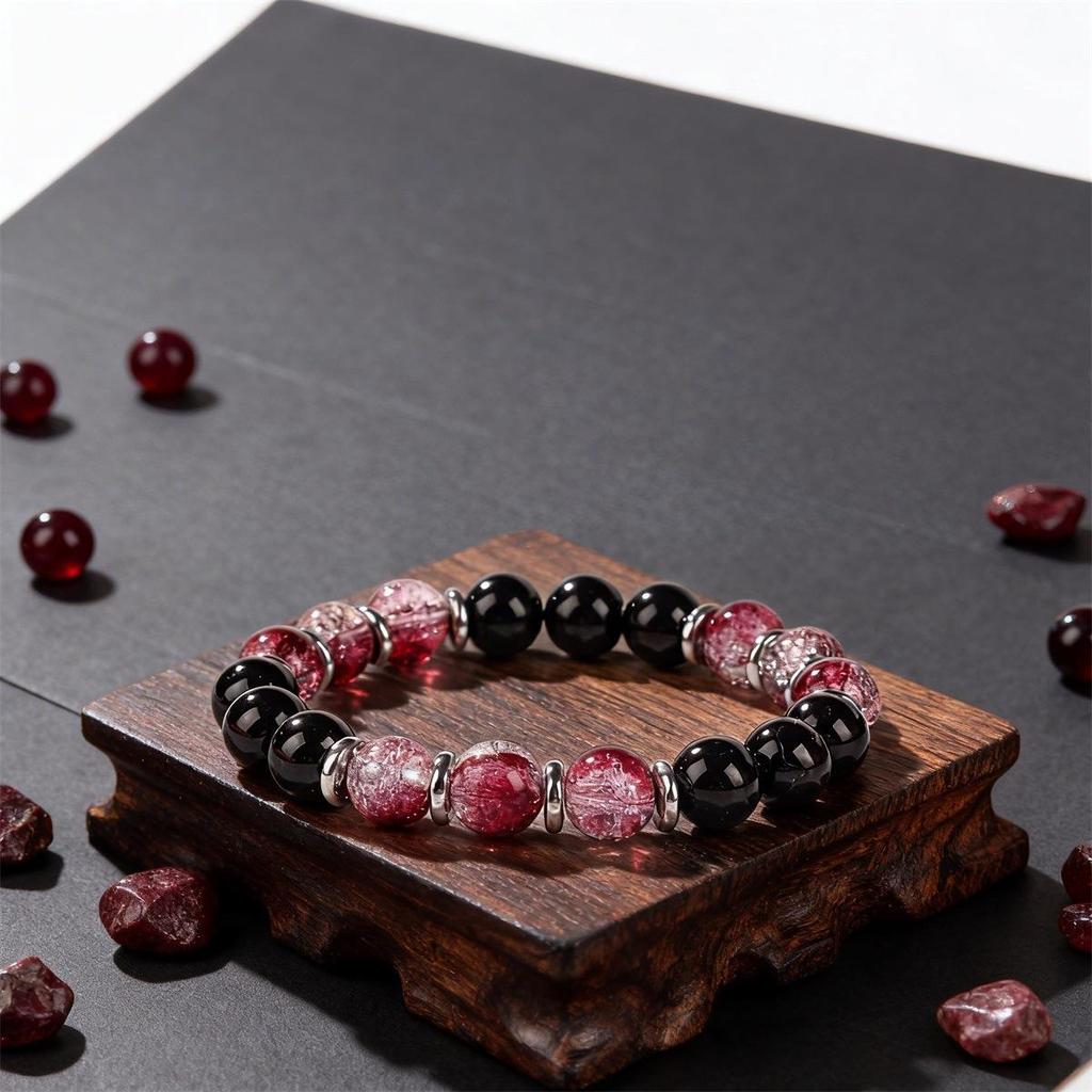 Bohemian Jewelry Bracelet Round Bead Bracelet Crystal Obsidian Red Glass Bracelet Beaded Fashion Stackable Bracelet