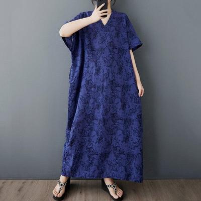 Short Sleeve Plus Size Cotton Vintage Floral New In Dresses for Women Casual Loose Maxi Long Summer Dress