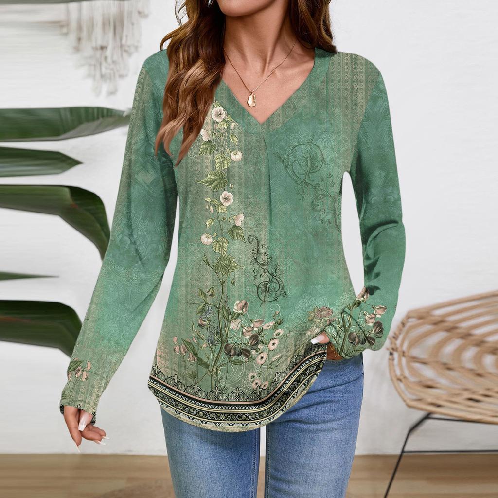 Women Long Sleeve Tops Dressy Casual V Neck Tshirts Basics Tee Vacation Fall Fashion Clothes
