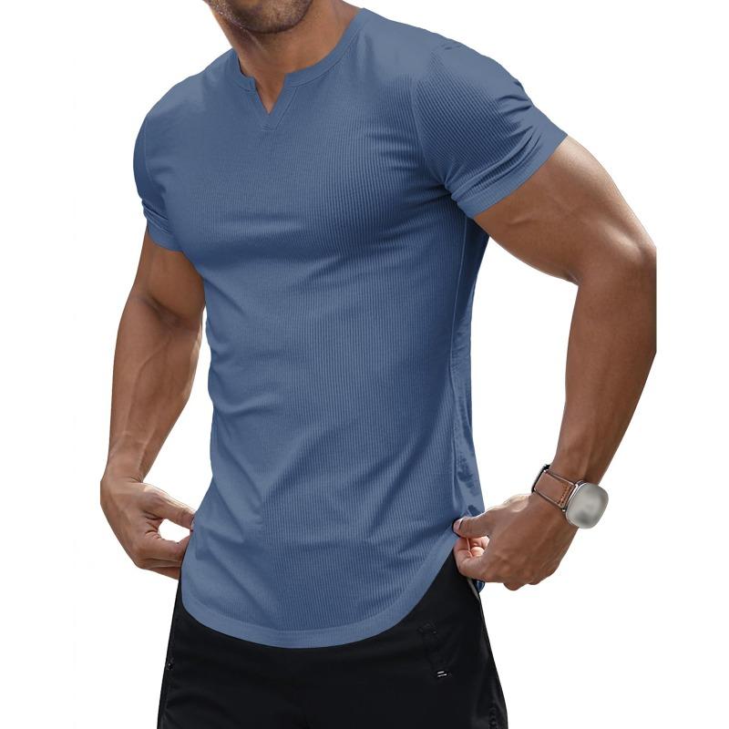 

Men s White Ribbed Knit V-Neck Short Sleeve Slim Fit Curved Hem Casual Athletic T-Shirt XXL темно-синього кольору