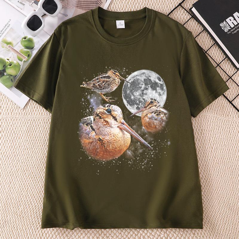 Three Meep Bird Moon T Shirt Unisex Unisex Galaxy Tee Casual Round Neck Printed Cotton Short Sleeve Tees Pullover Birder Gift