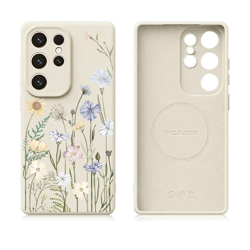Black Lotus Flowers Print Case For Samsung Galaxy S26 S25 Ultra S24 Plus S23 S22 Ultra Magnetic For Magsafe Liquid Silicone Cover