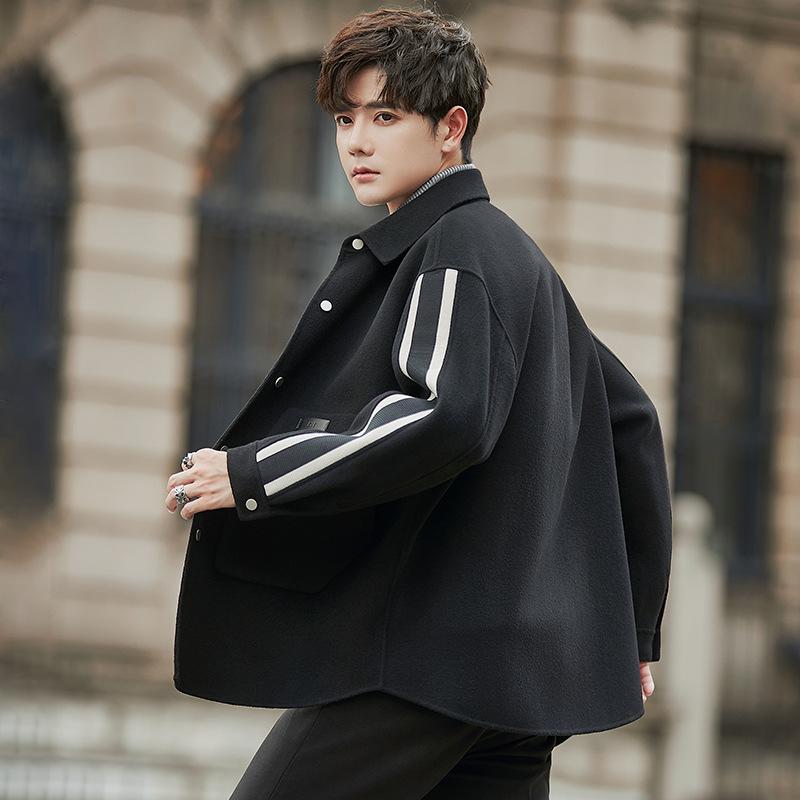 Wool Woolen Coat Medium and Long Men's Double-sided Non-cashmere Short Coat Men's Thickened Trench Coat Winter Wear