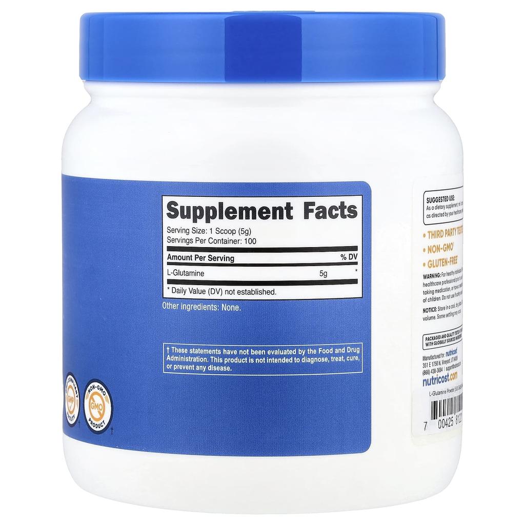 Nutricost L-Glutamine, Unflavored, 500g (1.1lb)