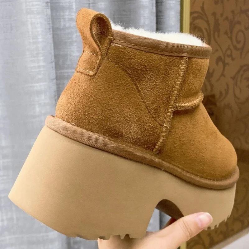 Classic Winter Woman Trend Platform Boots New Design Genuine Cow Leather Warm Fur Snow Boots Lady Ultra Mini High heel Shoes