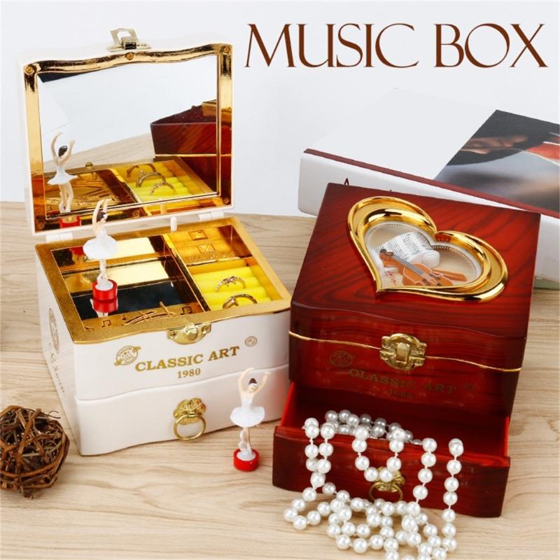 Sound Music Box With Elegant Rotating Jewelry Designs ABS Metal Wind Up Music Box for Relaxation & Decorative Use