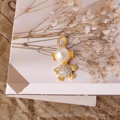 2025 Cute Little Bear Pearl Rhinestone Pendant | Gold Luxury Mengxi Style Clavicle Chain