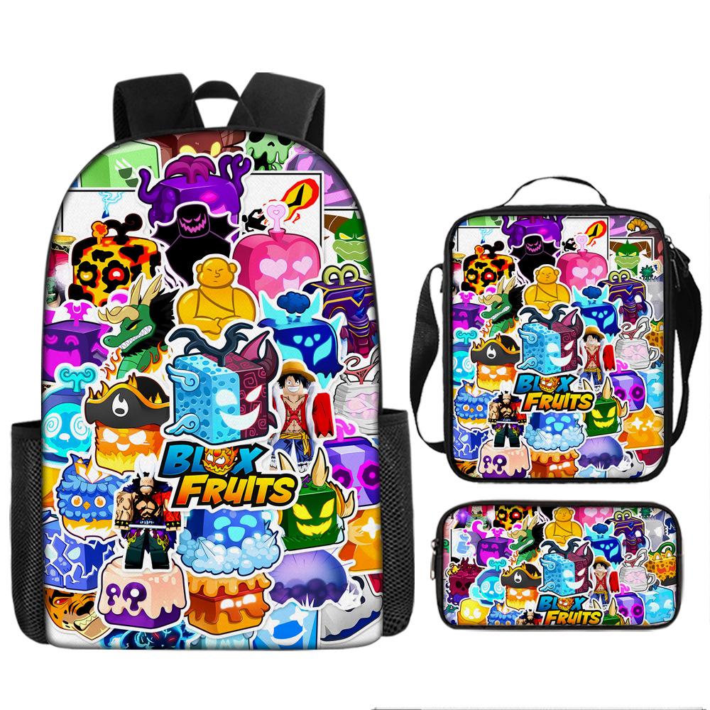 ROBLOX Blox Fruits Grund- und Sekundarschule Schultasche Kinderrucksack Rucksack mit großem Fassungsvermögen Umhängetasche Federmäppchen
