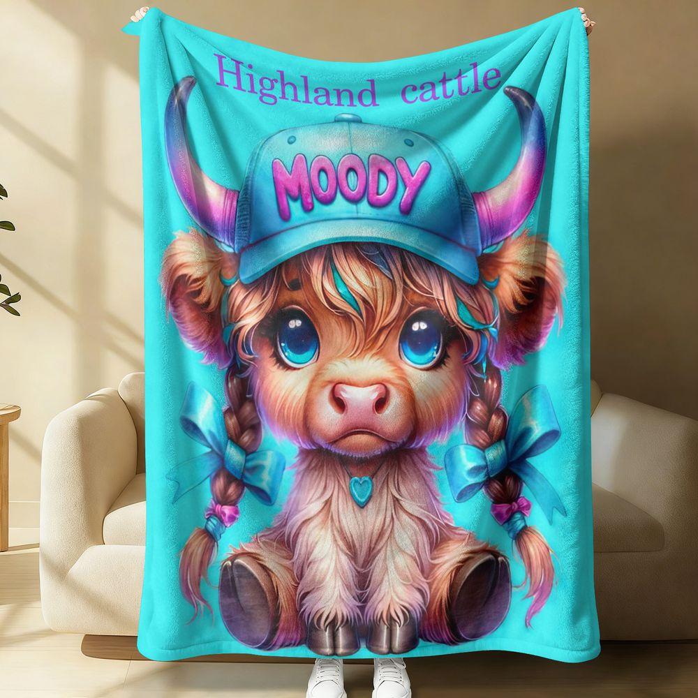 Highland Cattle Print Flannel Blanket Soft Cozy Plush Throw for Bed Sofa Living Room Lightweight Warm Home Decor Gift Blanket 75X95CM