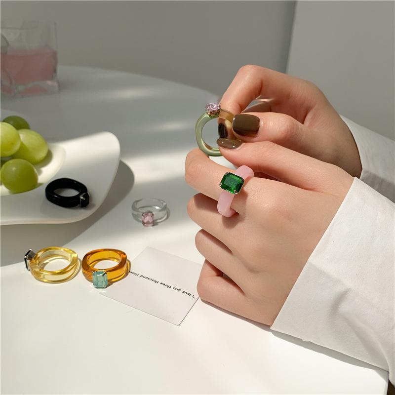 Fashion Luxury Irregular Geometric Transparent Colorful Crystal Rhinestone Zircon Round Ring For Women Shiny Jewelry Accessories