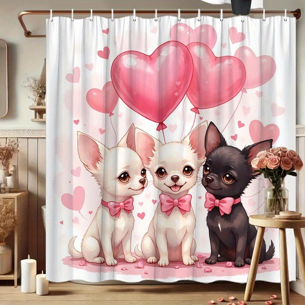 

Cute And Romantic Chihuahua Shower Curtain Washable Dirt-Resistant Shower Head Waterproof Polyester Bath Curtain For Home Decor W60H190(CM)-1 Pcs