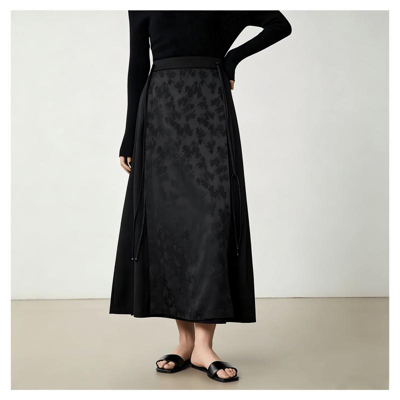 Gaojin New Chinese Style Jacquard High-Waist Mid-Length Skirt L