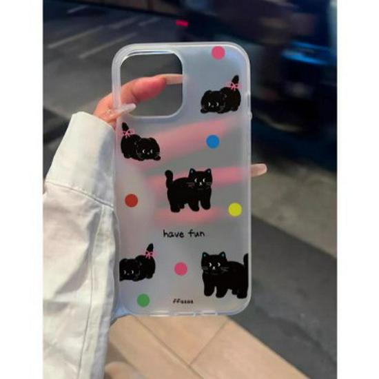 Frosted Polka Dot Cat Case for Apple 13/14/15/16/17 Pro Max - Transparent, Large-Hole Design