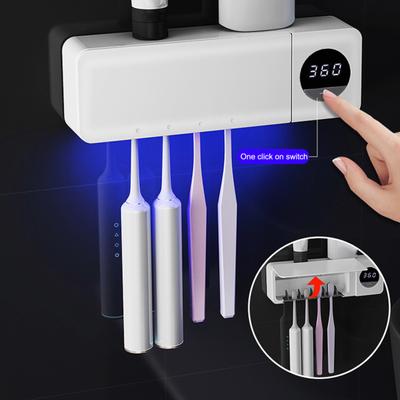 UV Toothbrush Sanitizer LCD Display 4 Slots USB Rechargeable Wall Mounted Toothbrush Holder with Heating Turbo Fan Cordless Tooth Brush Cleaner
