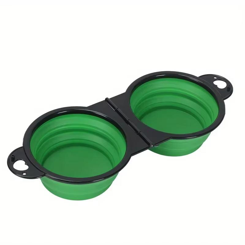 

1pc Hangable Silicone Dog Travel Bowl 2 In 1 Double Bowls Folding Dog Food Bowl Water Bowl For Outdoor Walking Camping Traveling зелёный